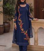 Blue georgette heavy multi thread embroidery, sequins work readymade salwar kameez