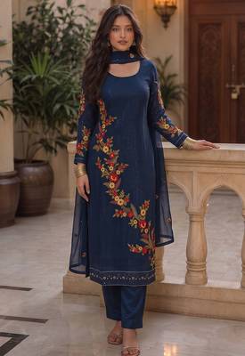 Blue georgette heavy multi thread embroidery, sequins work readymade salwar kameez 2