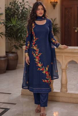 Blue georgette heavy multi thread embroidery, sequins work readymade salwar kameez 3