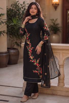 Black georgette heavy multi thread embroidery, sequins work readymade salwar kameez 2