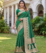 GREEN ART SILK BANARASI JACUARD WORK SAREE WITH UNSTITCHED BLOUSE PIECE