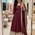 Maroon satin embroidered flared gown set