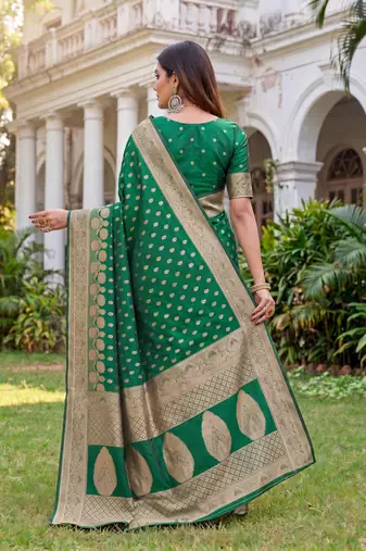 GREEN ART SILK BANARASI JACUARD WORK SAREE WITH UNSTITCHED BLOUSE PIECE