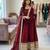 Maroon satin embroidered flared gown set