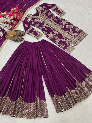 Purple silk blend embroidered sharara set 4