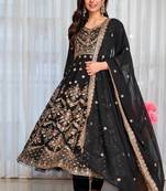 Black faux georgette embroidered anarkali set