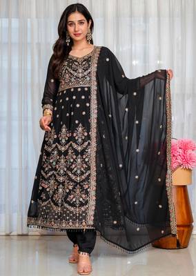 Black faux georgette embroidered anarkali set 2