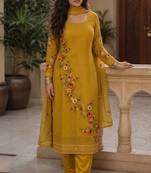 Mustard georgette heavy multi thread embroidery, sequins work readymade salwar kameez