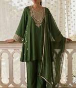 Green soft silk blend heavy thread embroidery with sequins work readymade salwar kameez