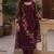 Wine georgette heavy multi thread embroidery, sequins work readymade salwar kameez