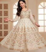White faux georgette embroidered anarkali set