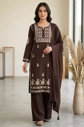 Brown rayon embroidered palazzo set