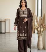 Brown rayon embroidered palazzo set