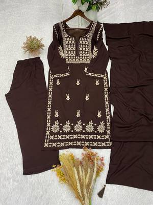 Brown rayon embroidered palazzo set 2