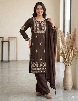 Brown rayon embroidered palazzo set 3