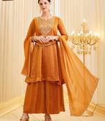 Dark-orange silk blend embroidered palazzo set