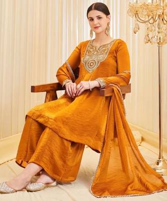 Dark-orange silk blend embroidered palazzo set 2
