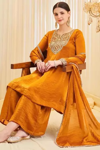 Dark-orange silk blend embroidered palazzo set