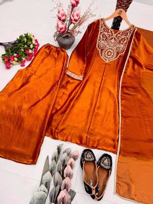 Brown silk blend embroidered palazzo set 4