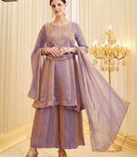 Lavender silk blend embroidered palazzo set