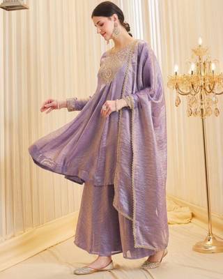 Lavender silk blend embroidered palazzo set 2