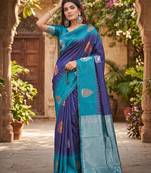 BLUE RAMA ART SILK JACUARD WORK SAREE WITH UNSTITCHED BLOUSE PIECE
