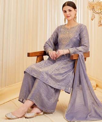 Lavender silk blend embroidered palazzo set 3