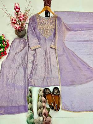 Lavender silk blend embroidered palazzo set 4