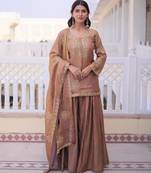 Champagne silk blend embroidered sharara set