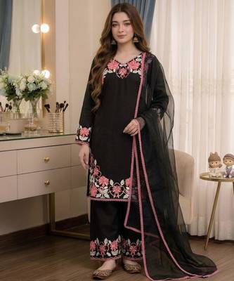 Black rayon embroidered palazzo set 1