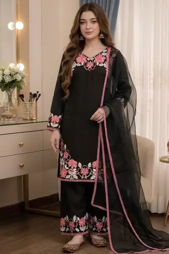 Black rayon embroidered palazzo set