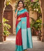 RAMA RED ART SILK JACUARD WORK SAREE WITH UNSTITCHED BLOUSE PIECE
