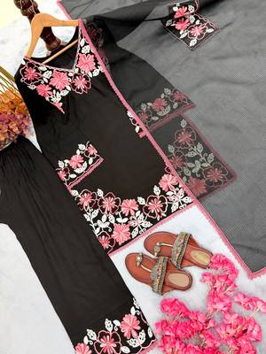 Black rayon embroidered palazzo set 2