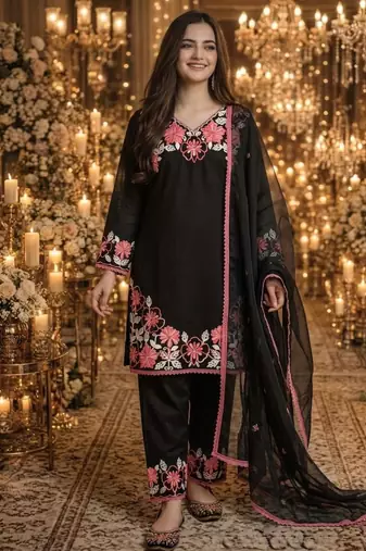 Black rayon embroidered palazzo set