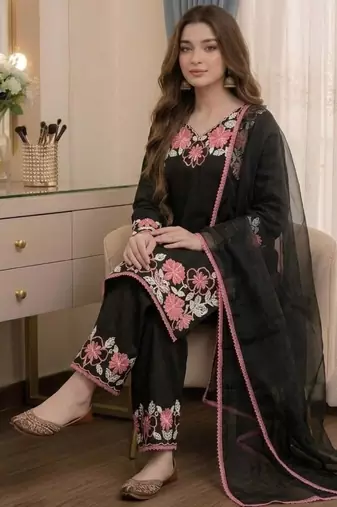 Black rayon embroidered palazzo set