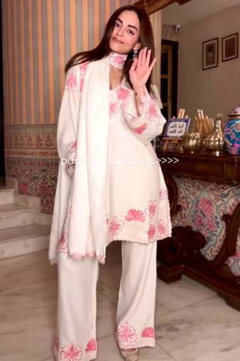White rayon embroidered palazzo set