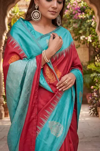 RAMA RED ART SILK JACUARD WORK SAREE WITH UNSTITCHED BLOUSE PIECE