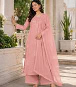 Pink faux georgette embroidered palazzo set