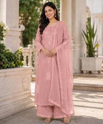 Pink faux georgette embroidered palazzo set 2