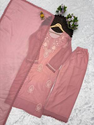 Pink faux georgette embroidered palazzo set 3