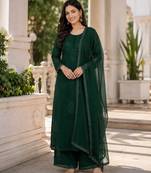 Dark-green faux georgette embroidered palazzo set