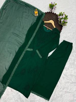 Dark-green faux georgette embroidered palazzo set 3