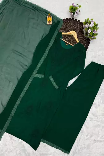 Dark-green faux georgette embroidered palazzo set