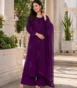 Purple faux georgette embroidered palazzo set