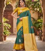 YELLOW GREEN ART SILK JACUARD WORK SAREE WITH UNSTITCHED BLOUSE PIECE