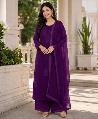 Purple faux georgette embroidered palazzo set 2