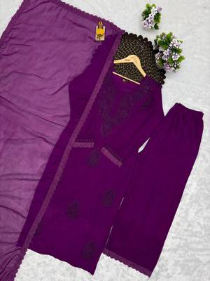 Purple faux georgette embroidered palazzo set 3