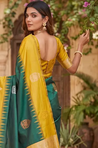 YELLOW GREEN ART SILK JACUARD WORK SAREE WITH UNSTITCHED BLOUSE PIECE