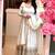 White silk blend embroidered flared gown set