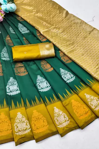 YELLOW GREEN ART SILK JACUARD WORK SAREE WITH UNSTITCHED BLOUSE PIECE